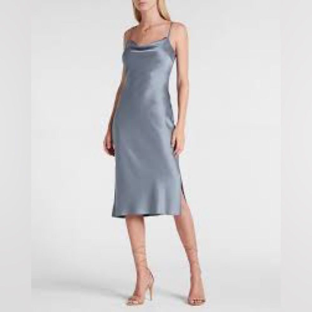 NWT Express Satin Blue Dress‎ Sz L